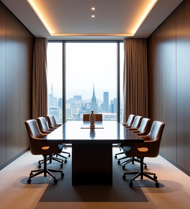 Heller und moderner Besprechungsraum in den Büros von Rhine Spire mit Blick auf Zürich.